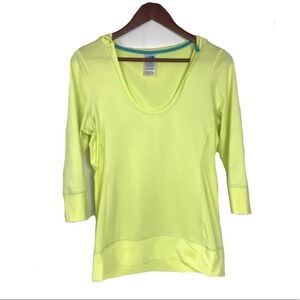 The North Face Womens Hoodie Light Yellow Striped 3/4 Sleeve Pullover Casual Top